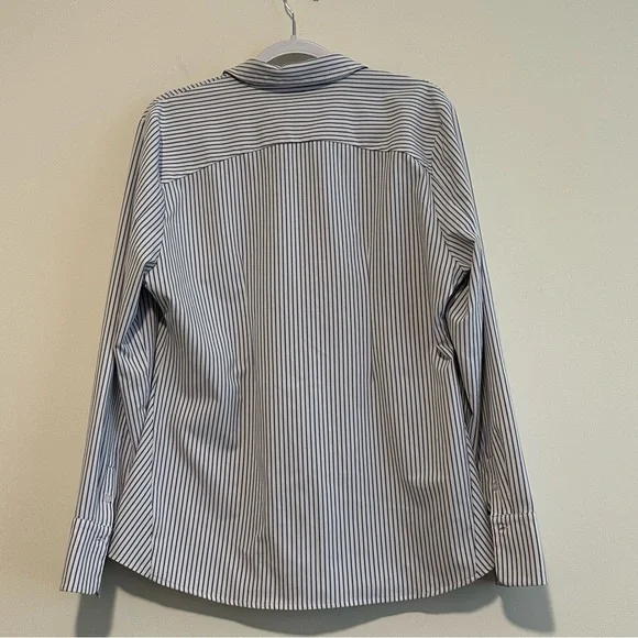 Ministry of Supply Women's White and Blue Striped Button-Down Shirt - Picture 7 of 12